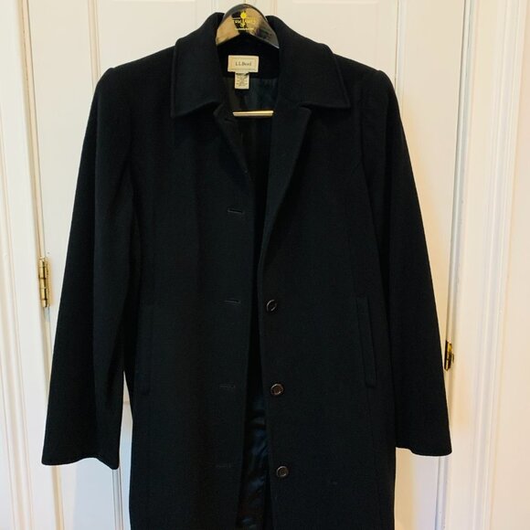 WOMEN'S CLASSIC LL BEAN BLACK WOOL LONG OVER COAT PEA COAT 90s 80s - Picture 6 of 15